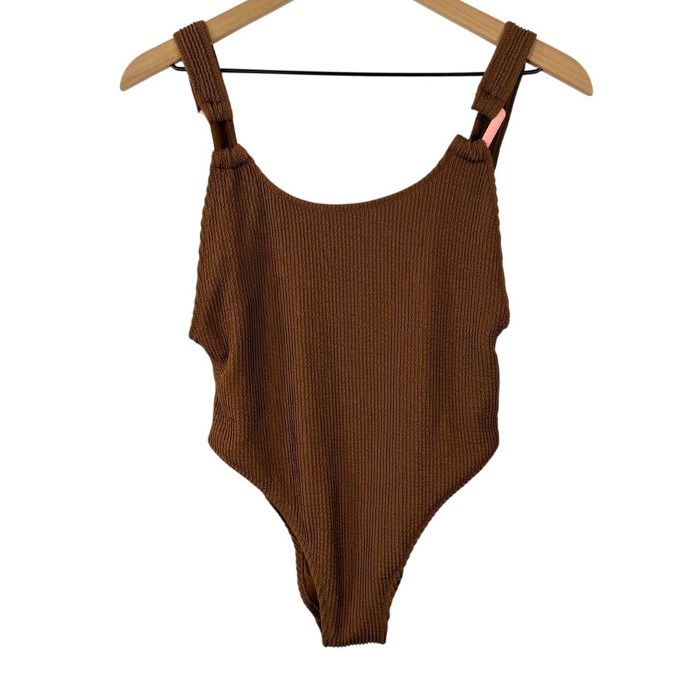 Aerie Real Good One Piece Cheekiest Swimsuit Brown Textured Peach Ring Size M - Picture 1 of 7